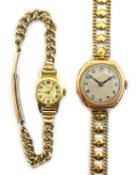 Royce 18ct gold wristwatch on rolled gold bracelet and an early 20th century 9ct gold wristwatch on