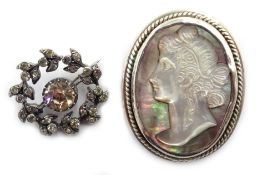 Belle epogue paste brooch and a later abalone shell cameo brooch