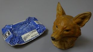 Continental painted spelter table top Vesta box in the form of a fox head,