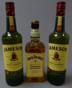 Two bottles of Jameson Triple Distilled Irish Whisky 700ml 40%vol and Jack Daniels Tennessee Honey