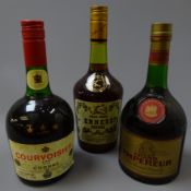 Courvoisier Luxe Cognac, Hennessy Cognac and Grand Empereur Brandy, all 24floz 70 proof,