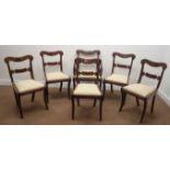 Set 6 (4+2) 19th century carved mahogany dining chairs, shaped cresting rail, upholstered seat,