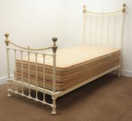 Victorian style cream and brass 3' single bedstead with mattress, W94cm, H142cm,