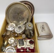 Victorian silver cigarette case, silver bonbon dish, Barker Ellis Silver Co 1969, silver spoons,