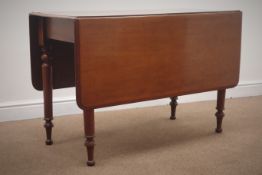 19th century mahogany drop leaf table, turned supports, 104cm x 127cm,