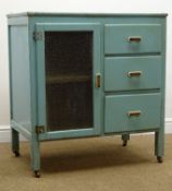 1950's style kitchen cabinet, single glazed cupboard and three graduating drawers,