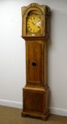 Country made oak and pine long case clock, arched top with modern movement and dial,