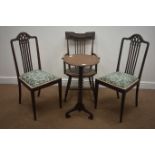 Early 20th century stick back armchair, upholstered back and seat, turned tapering supports (W50cm),