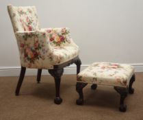 Early 20th century Chippendale style armchair, upholstered in floral pattern fabric,