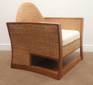 Rattan and hardwood Conservatory armchair with loose seat cushion,