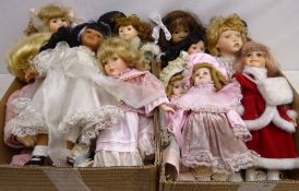Collection of modern porcelain head dolls including The Leonardo Collection in two boxes