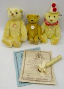 Three modern Steiff bears; 'Musik Bar 1928 - Replica', H40cm, 'Teddy Clown Replica 1926',