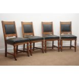 Set four early 20th century oak dining chairs, reeded cresting rail, upholstered back and seat,