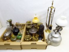 Two Mdina glass bottles with stoppers, boxwood folding rule, Victorian plated teapot,