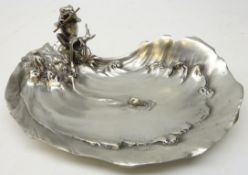 Art Nouveau Achille Gamba pewter dish cast as a Frog playing the flute,