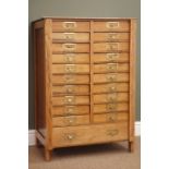 20th century Wellington style oak collectors specimen cabinet,