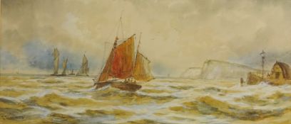 Sailing Boats at Sea, 19/20th century watercolour signed by T Mortimer 22.5cm x 50.