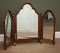 Early 20th century mahogany triple bevel edged dressing table mirror, W92cm,