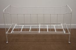 Early 20th century French metal folding frame cot, W64cm, H76cm,