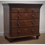 George III oak chest, two short and three long drawers, turned supports, W102cm, H100cm,