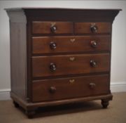 George III oak chest, two short and three long drawers, turned supports, W102cm, H100cm,