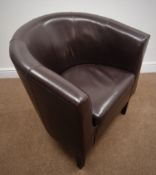Tub chair upholstered in dark brown,