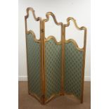 19th century gilt two-fold screen, with tree glazed top panels, W146cm,