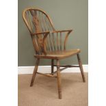 Late 20th century Windsor armchair, stick and pierced splat back, dished seat,