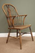 Late 20th century Windsor armchair, stick and pierced splat back, dished seat,