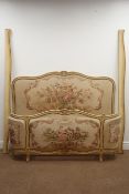 French 4'6" gilt framed double bed with floral tapestry upholstery, W150cm, H123cm,