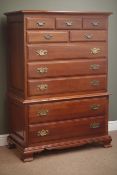George lll style mahogany chest on chest, ten graduating drawers, shaped bracket supports, W100cm,