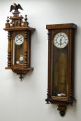 Victorian American style drop-dial wall clock, inlaid case with Roman dial, twin train movement,
