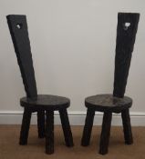 Two 20th century carved oak spinning chairs,
