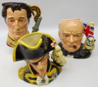 Three Royal Doulton Special Edition Character jugs; Winston Churchill D6907 with certificate,