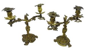 Pair of late 19th century Rococo Revival bronze two branch Candelabra,
