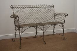 Distressed metal wire garden bench seat H88cm, W128cm,