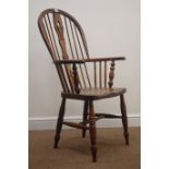 19th century elm and ash high back Windsor armchair, pierced splat and stick back,