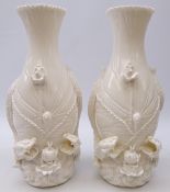 Pair Chinese Blanc De Chine baluster vases applied with two Dragons chasing the flaming Pearl,
