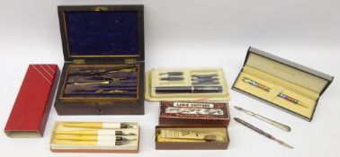 19th century drawing instruments in rosewood case, vintage Lino cutters by William Mitchell,