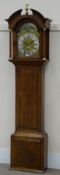 19th century oak cased longcase clock, arched brass dial with subsidiary seconds and date aperture,