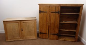 Victorian pine cupboard with two panelled doors, platform base (W114cm, H79cm,