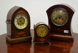 Edwardian inlaid mahogany lancet cased mantel clock,