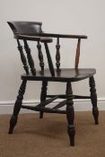 19th century mahogany Captain's chair, turned supports and double 'H' stretchers,