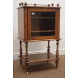 Late Victorian inlaid walnut music cabinet with brass gallery,