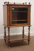 Late Victorian inlaid walnut music cabinet with brass gallery,