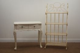 French style painted console table, two drawers, cabriole legs (W81cm, H78cm,
