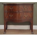 Georgian style mahogany serpentine two drawer chest, on out splayed supports, W80cm, H78cm,