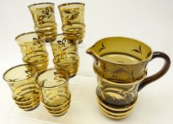 1950's smoked glass and gilt seven-piece lemonade set (7)