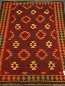 Maimana Kelim brown ground rug, repeating border,