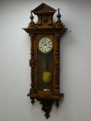 Victorian walnut Vienna style wall clock with architectural cresting, Roman dial with subsidiary,